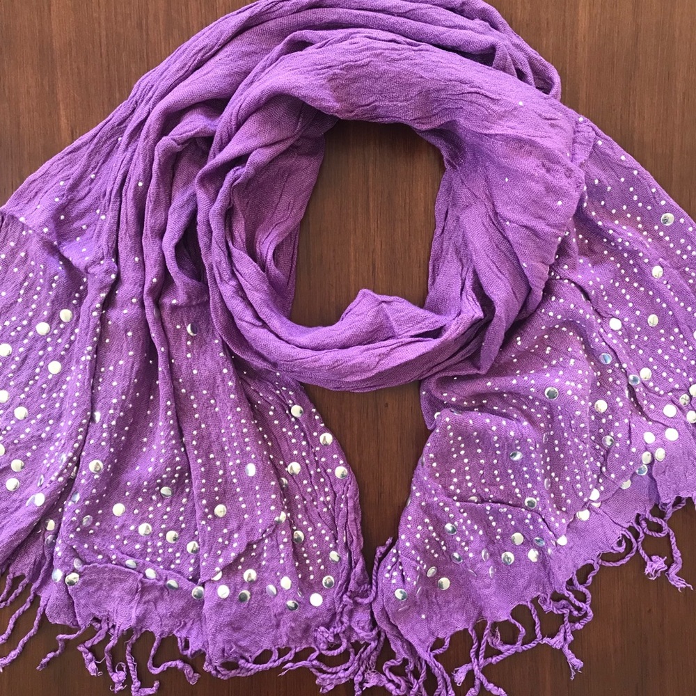 Purple Fringe Scarf with Studs
